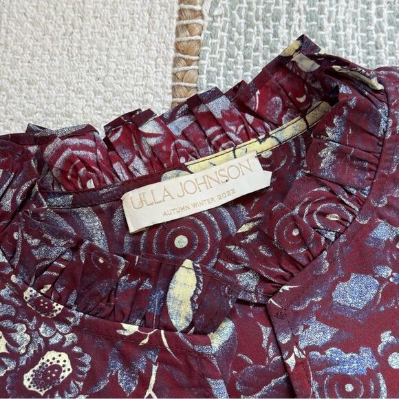 Ulla Johnson Letty Heliotrope Purple Floral Short Flutter Sleeves Blouse Size 2 - Picture 11 of 13